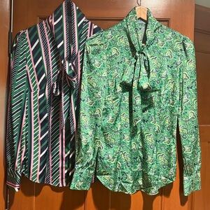 Blue, Green, and Pink Striped Bow Blouse